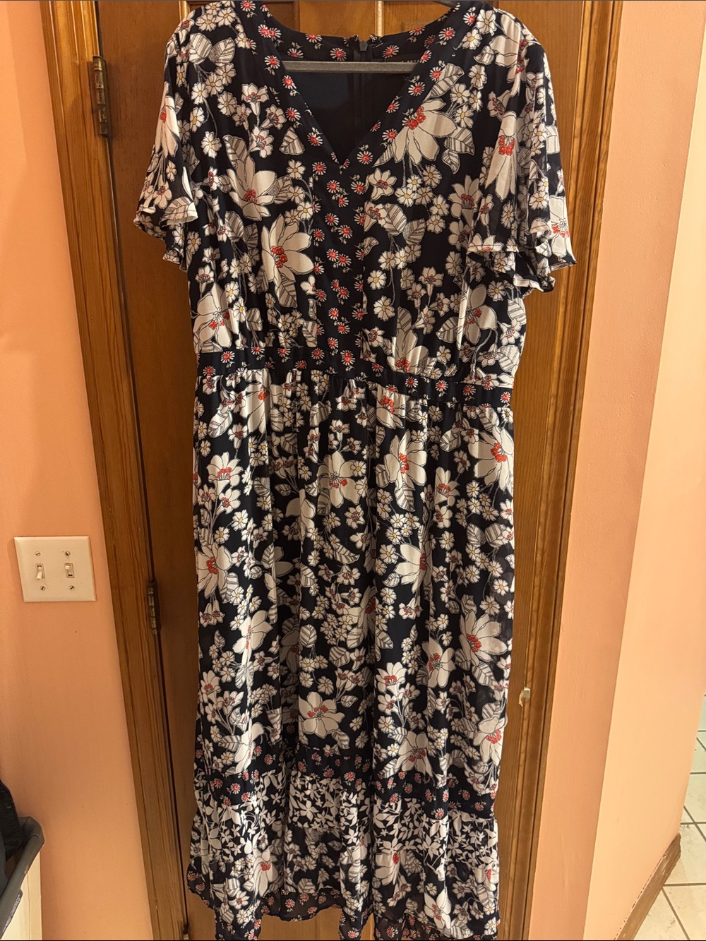 Lane Bryant Navy Floral Maxi Dress with White and Red Accents